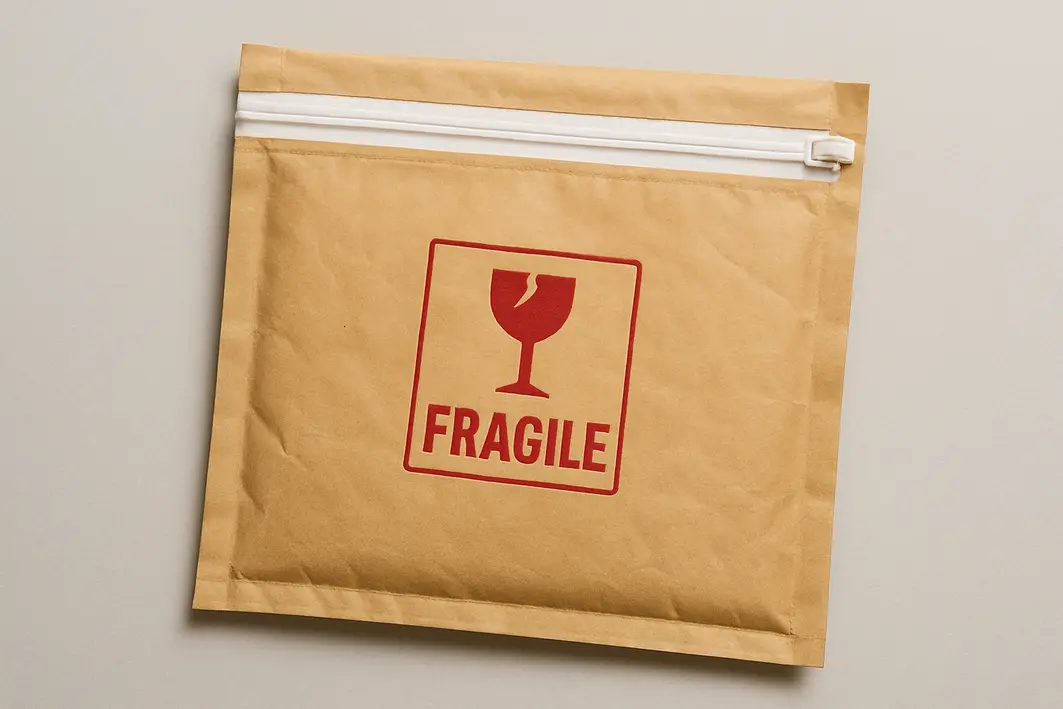 bolsa ziper fragil cursor metalico Mãos femininas ajustando cursor de zíper metálico de bolsa de couro marrom claro com desgaste visível