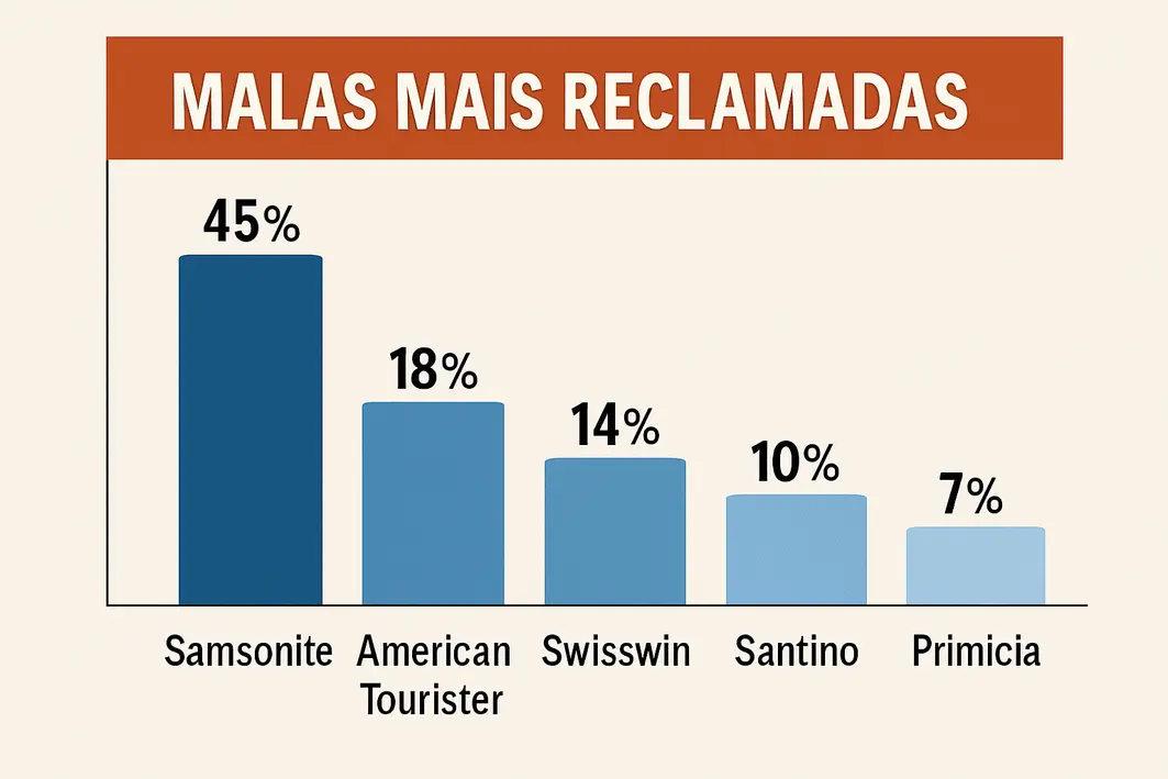 malas com defeitos mais reclamadas Malas de viagem abertas mostrando rodas gastas, zíper preso e costuras desfiadas em uso no aeroporto