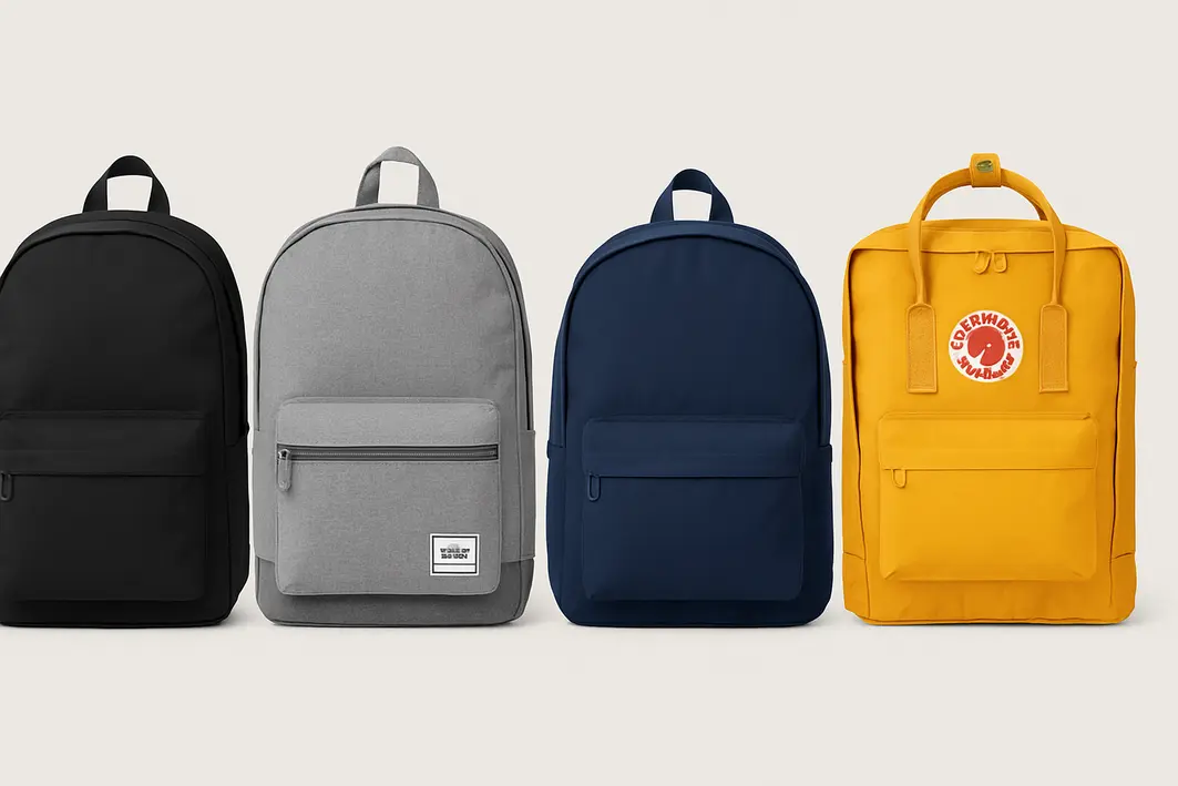 mochilas mais vendidas compartimentos internos Mãos organizando compartimentos internos de mochila moderna sobre mesa de madeira clara