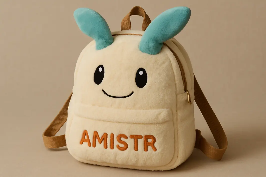 maos examinando mochila amistr detalhes costura Mãos de adulto examinando o interior de mochila aberta sobre mesa com foco na etiqueta e costura