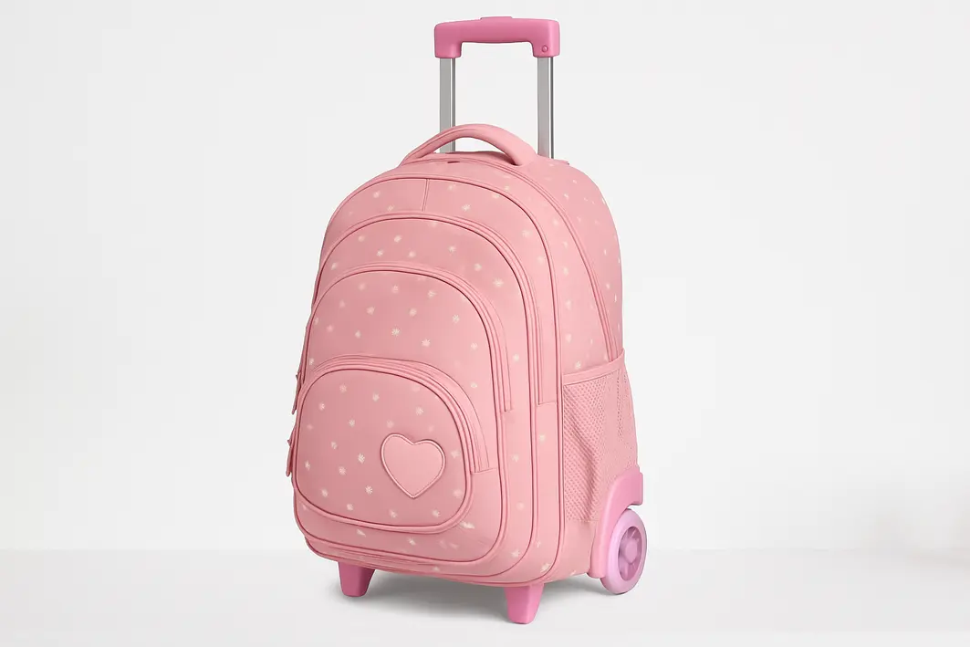 mochila de rodinha feminina detalhe alca e rodas a Mãos femininas puxando alça telescópica de alumínio de mochila de rodinha no aeroporto com rodas giratórias em contato com o piso