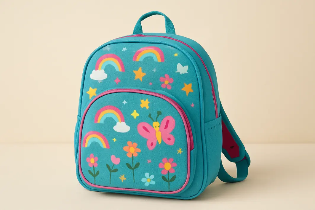 verificacao medida mochila escolar infantil Mãos de adulto e criança medindo mochila escolar infantil aberta com fita métrica sobre mesa de madeira clara